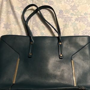 Dark teal leathery tote bag